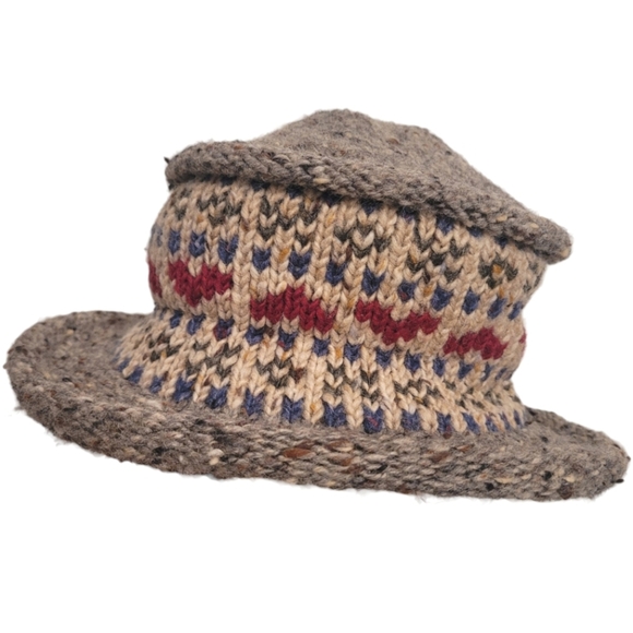 Women's Pure new Wool hat Made in Ireland Fairisle floppy boho hippie peasant - Picture 1 of 8